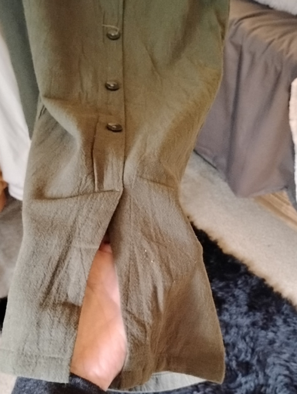100% Cotton Linen-look Wide-Leg Boho Style Pants — Olive (XL) - Picture 5 of 10